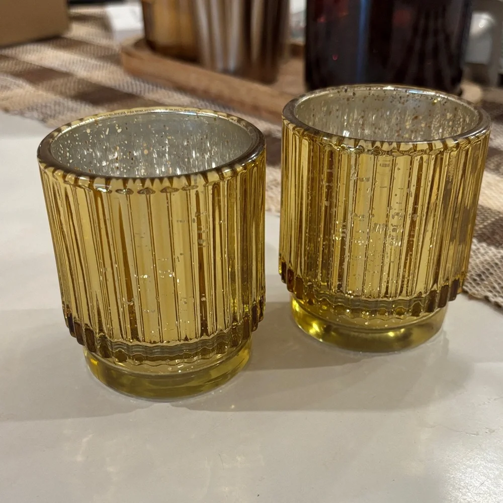 Mercury glass votive holders gold silver speckled Golden Glass Candle Holders